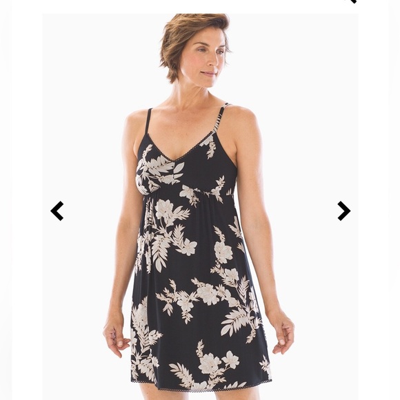 Soma cool nights pom trim sleep chemise isle palm black nightgown - Picture 1 of 11